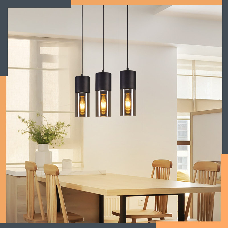 Chrisshawn Black Cylinder Pendant, 3 Flame Rectangle