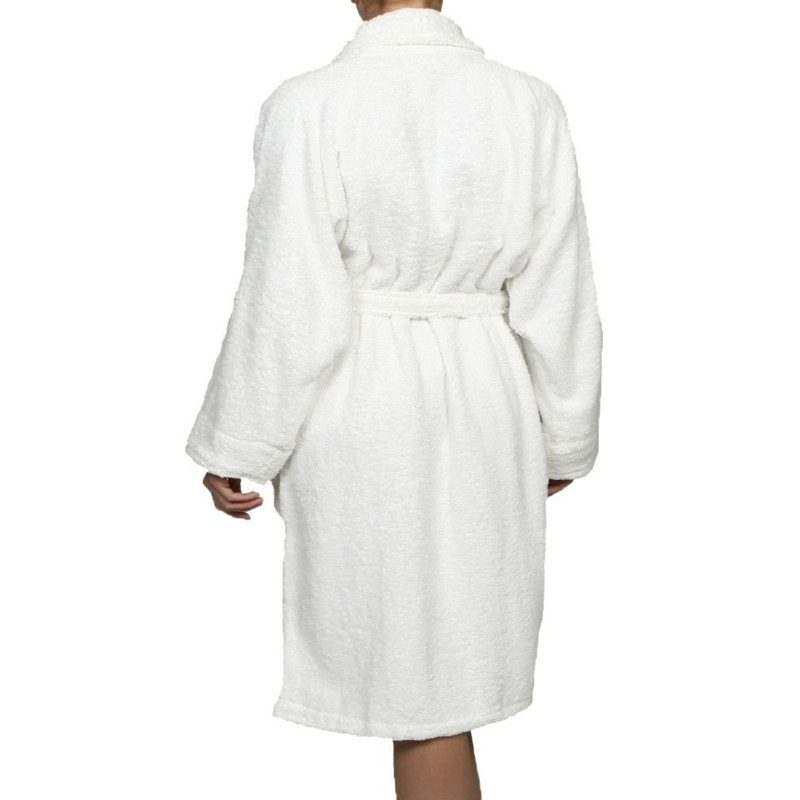 Cotton Terry Cloth Mid-Calf Bathrobe with Pockets, White, L