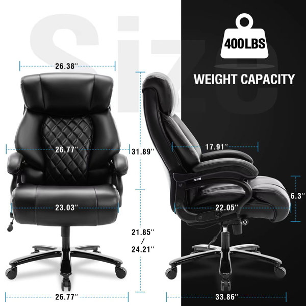 Big and Tall 400lbs Office Chair - Adjustable Lumbar Support Heavy Duty  Metal Base Quiet Rubber Wheels High Back Large Executive Computer Desk  Swivel