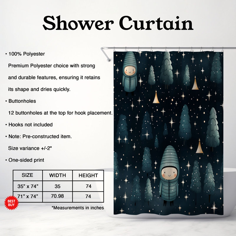 Festive Stars - Rideau de douche Premium, H 74 po x l 71 po