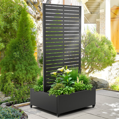 Boîte à fleurs double en métal avec treillis grand jardin surélevé sur roulettes, avec 2 boîtes à fleurs en métal pour plantes grimpantes et légumes et roses