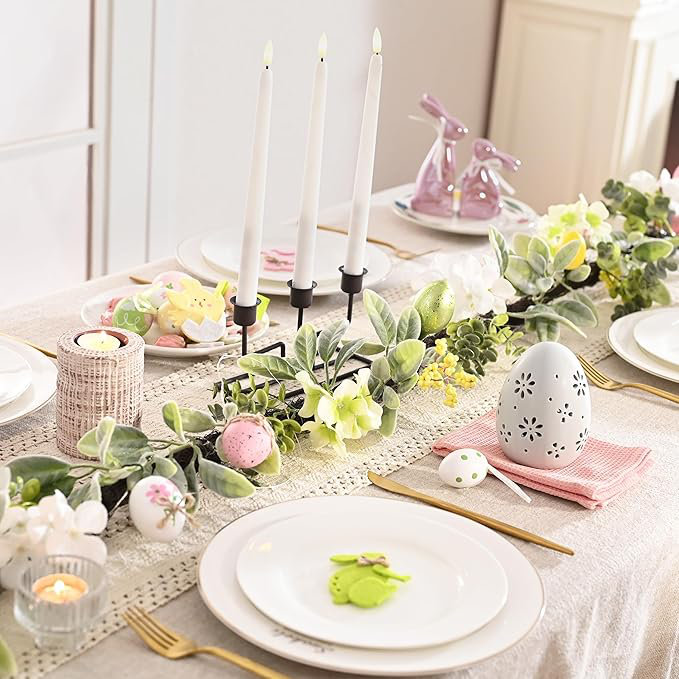  Guirlande œuf de Pâques pastel 6 pi pour manteau de cheminée avec lumières à DEL, guirlande florale printanière avec oreilles de mouton pour fenêtre