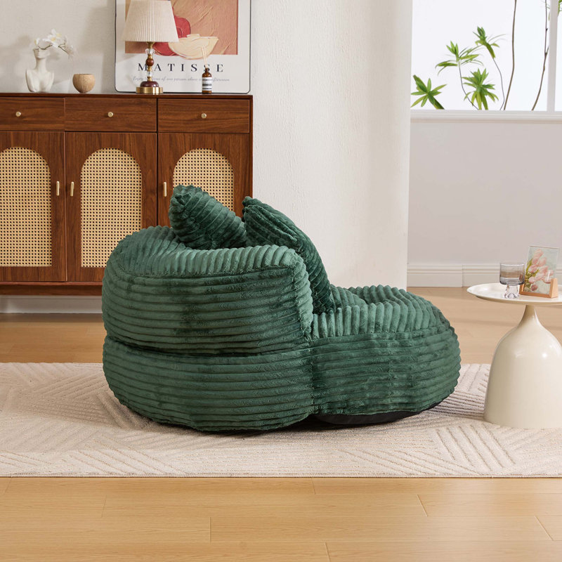 Fauteuil à billes surdimensionné en velours côtelé avec 3 coussins et accoudoirs pour adultes et enfants, Émeraude