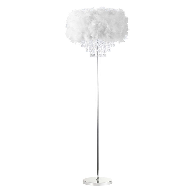 Modern Chandelier Style Feather Floor Lamp With Waterfall Drops By, White