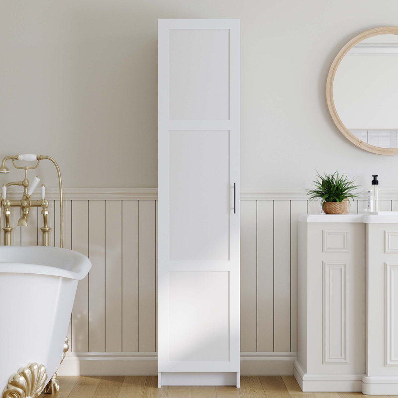 70.87" Tall Narrow Storage Bathroom Cabinet With 3 Adjustable Shelves For Living Room/Kitchen/Laundry/Bedroom, White