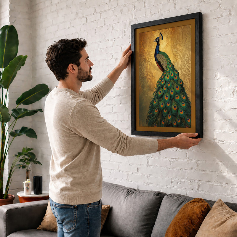 Jewelled Peacock Eclectic - Framed Print, Walnut, A1 - 84.1 x 59.4 cm