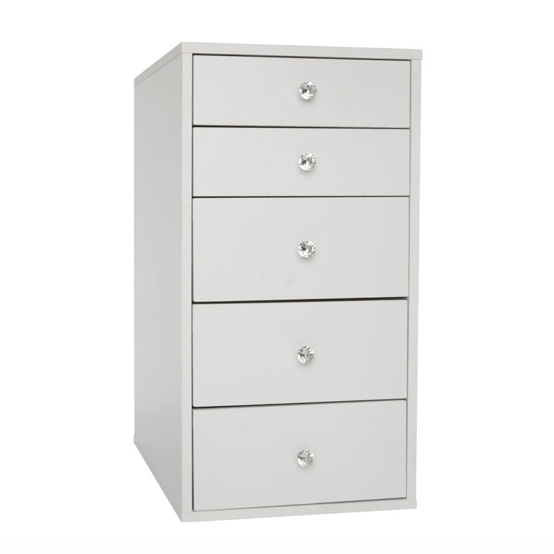 SlayStation 5 Soft Close Drawer Makeup Vanity Storage Unit with Crystal Lux Drawer Knobs, Classic White