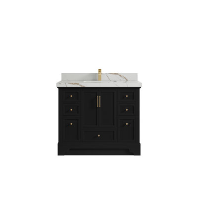 Meuble-lavabo simple autoportant de 42 po avec plateau en quartz Alys