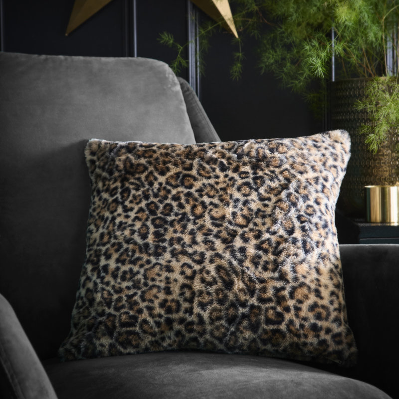 Leopard Faux Fur Natural Cushion, Filled Cushion
