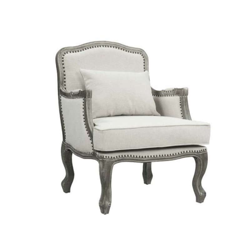 Chaise Tania avec coussin, lin crème et finition grise