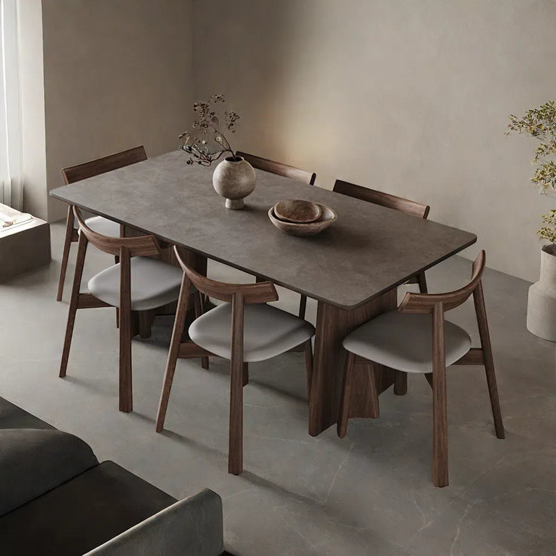 Gray rectangular rock table and chair set, 29.52"H x 70.86"L x 35.43"W
