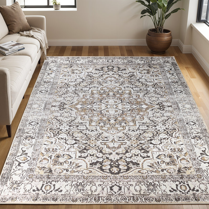Aurora 100% Polyster Floral Medallion Indoor Area Rug , Rectangle 5'7"X 8'9"