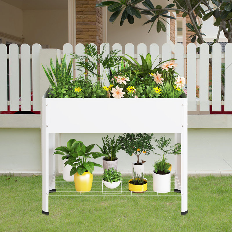 Assiya Metal Elevated Planter, White