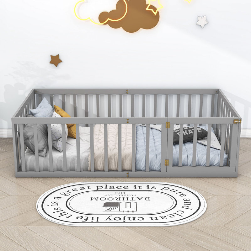 Guerriero Wooden Daybed Frame with Fence, Gray, Twin
