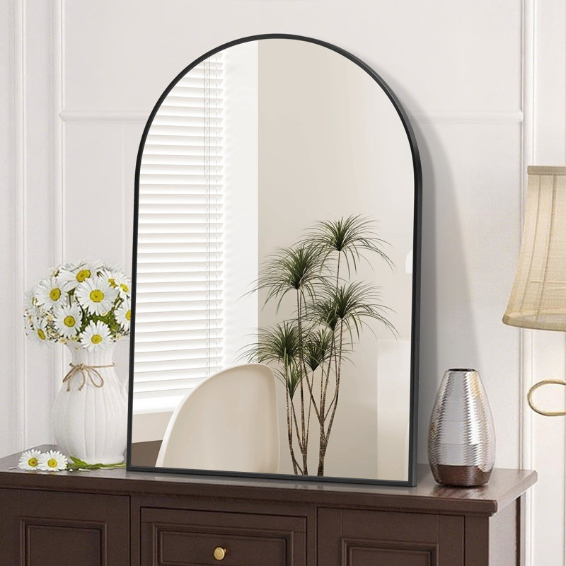 Miroir de salle de bain arqué avec cadre en aluminium et verre incassable, Noir, 36 po x 24 po