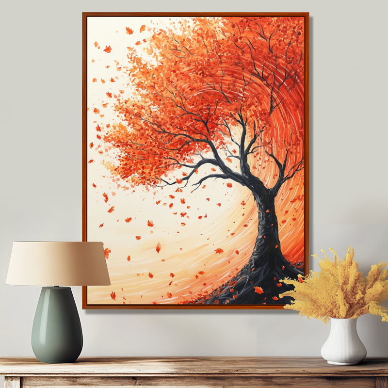 Art mural automne érable, toile forêt d'automne, érable automne en mouvement, H 32 po x l 24 po, Cadre flottant brun
