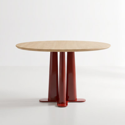 47" Modern Round Dining Table, Solid Ash Wood Top with Statement Stainless Steel Base