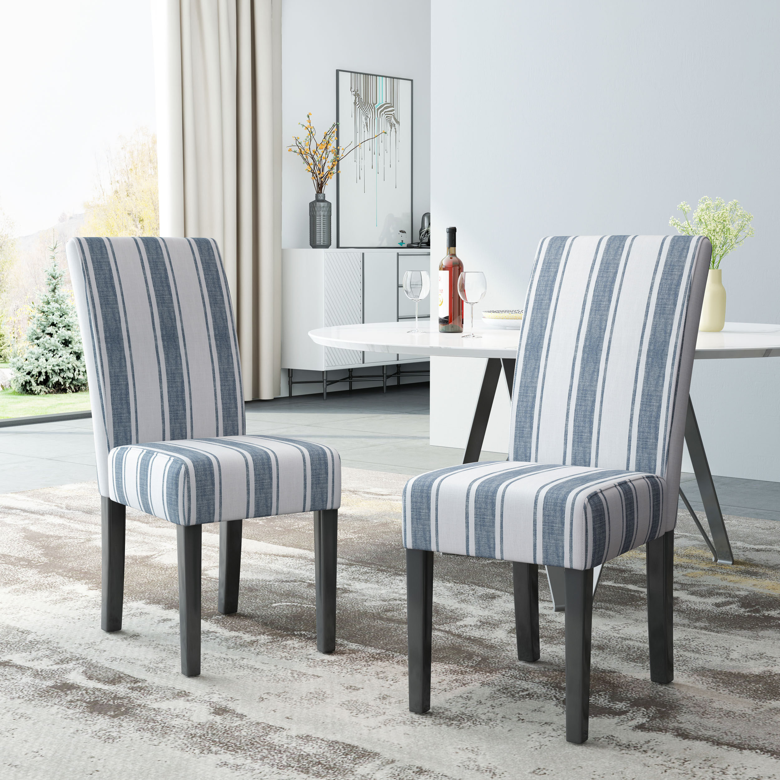 Alcott Hill® Olin Contemporary Upholstered Fabric Dining Chairs with T-Stitch Detailing and Wooden Legs & Reviews | Wayfair