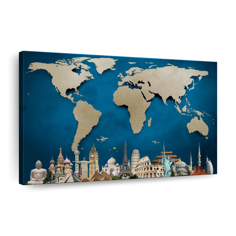 «Ocean Blue World Map», reproduction sur toile tendue, H 16 po x l 24 po x P 1,25 po