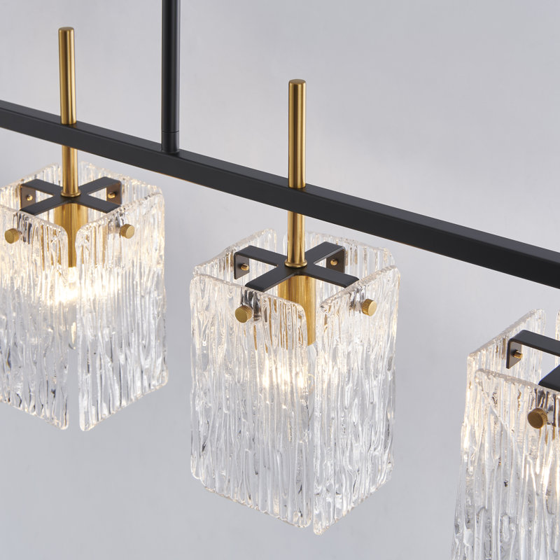 Harlune 5 - Light Black Glass Kitchen Island Linear Pendant, Balck/God, 59.75" H x 38.25" W x 3.9" D