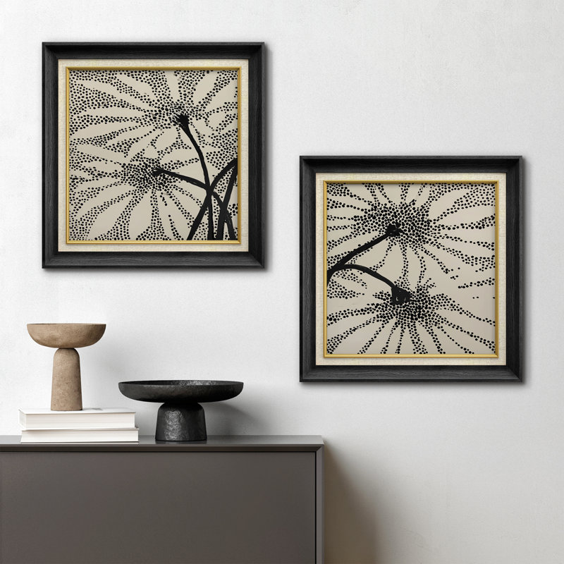 Black Dot Burst Botanical Silhouette Art Art, Cadre de galerie noir, H 26 po x l 26 po x P 1,5 po