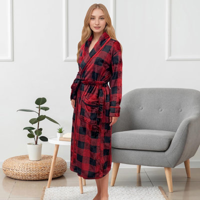 Peignoir en molleton luxueux pour femme avec col châle et poches Elegant Comfort Luxurious