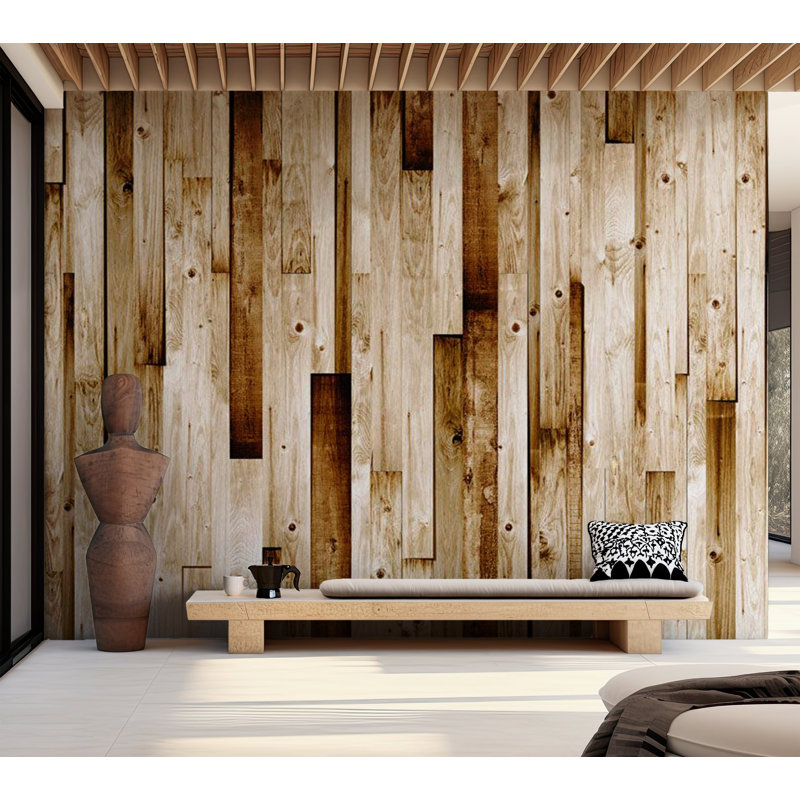 Murale pelez et collez - Planches de bois vierges, L 154 po x L 110 po
