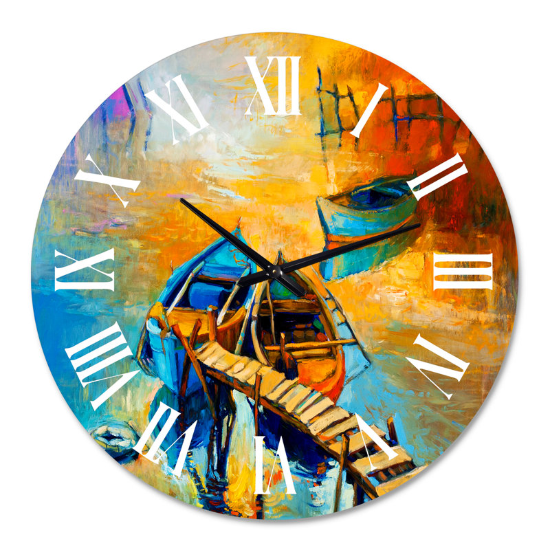 Bateau pendant la soirée, lueur au lac V - horloge murale nautique et côtière, Moyenne