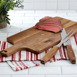 Ophelia & Co. 3 Piece Acacia Wood Serving Board with Carving Knife and Fork in Brown