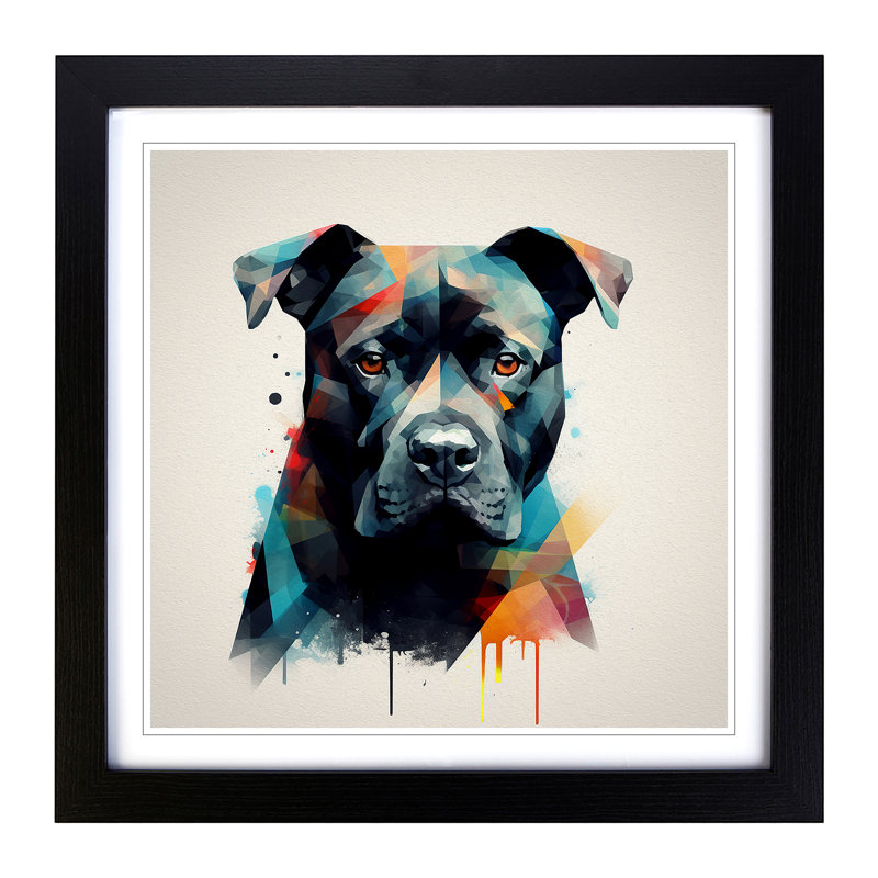 Staffordshire Bull Terrier Suprematism No.1 - Single Picture Frame Print on Wood, Black