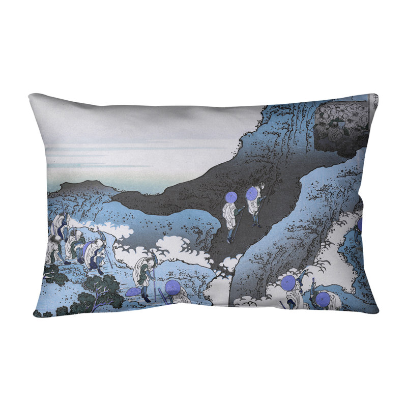 Coussin lombaire en lin à l’escalade mt. fuji, Bleu