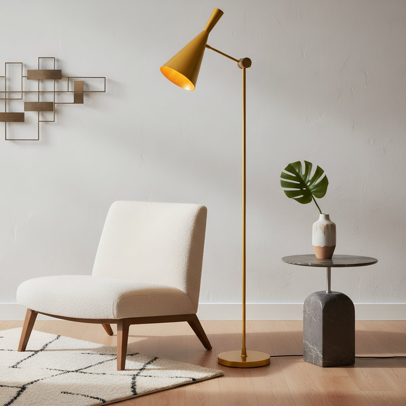 Modern Gold Adjustable Metal Floor Lamp With Rotatable Cone Shade, 55" Tall Standing Light For Living Room Or Bedroom, E26 Compatible
