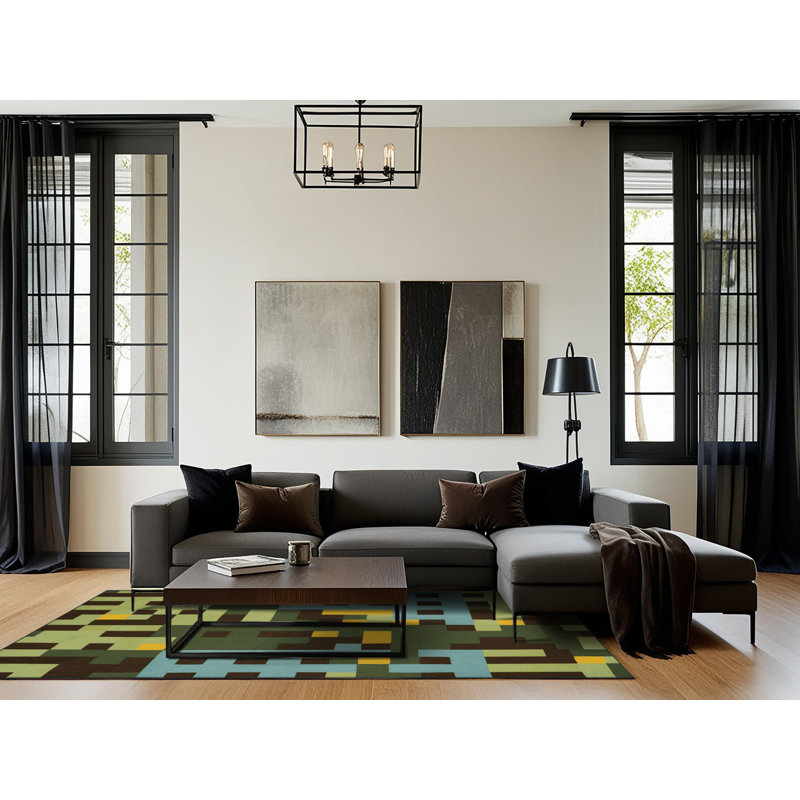 Earth Tones Mosaic Rug, Rectangle 3' x 5'