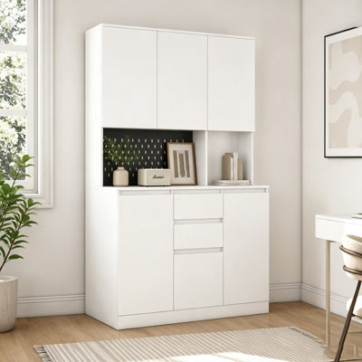 Armoire de cuisine autoportante de 188 cm (74 po) avec 6 portes, 3 tablettes et 2 tiroirs