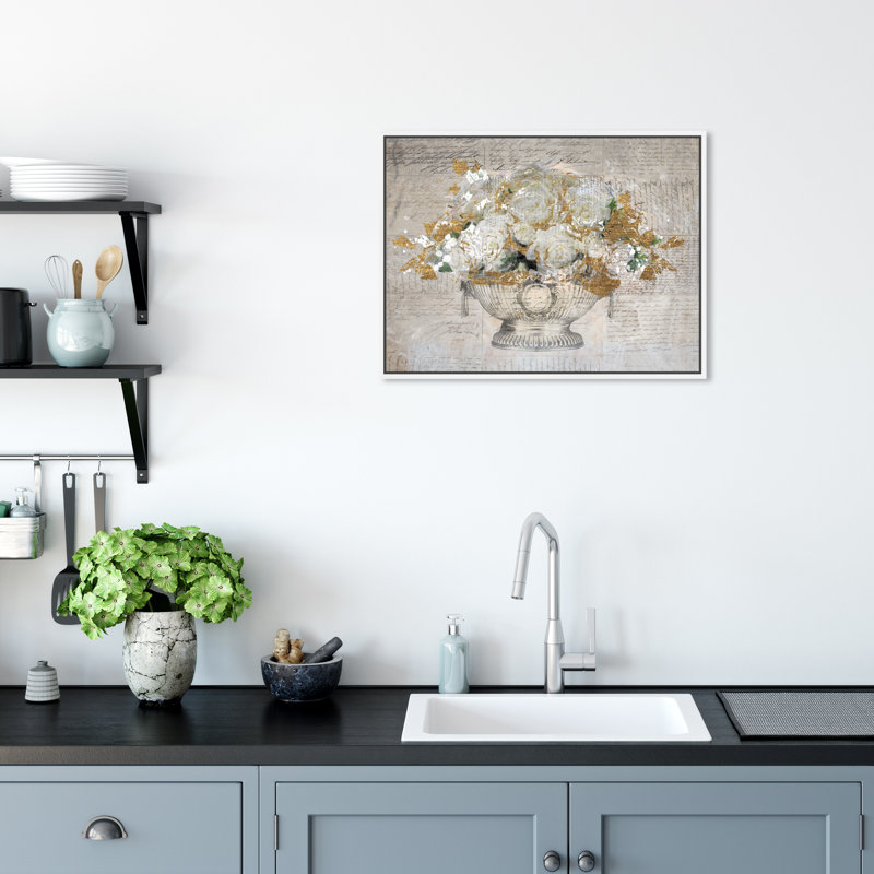 «Floral and Botanical Monaco Roses Florals», reproduction d'impression sur toile, Toile blanche encadrée