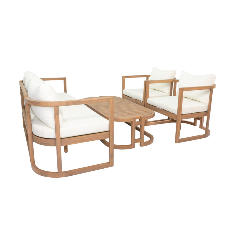 Canapés de patio confortables, ensemble moderne de 4 pièces en bois d'acacia pour l'extérieur de la maison