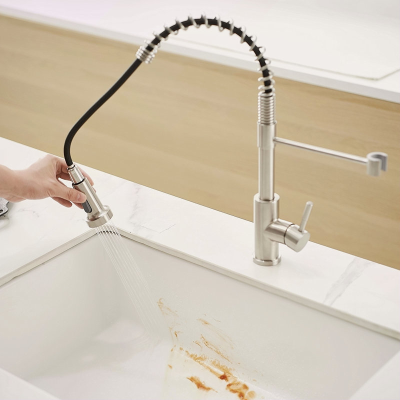 Robinet de cuisine avec douchette extractible en acier inoxydable, Nickel brossé