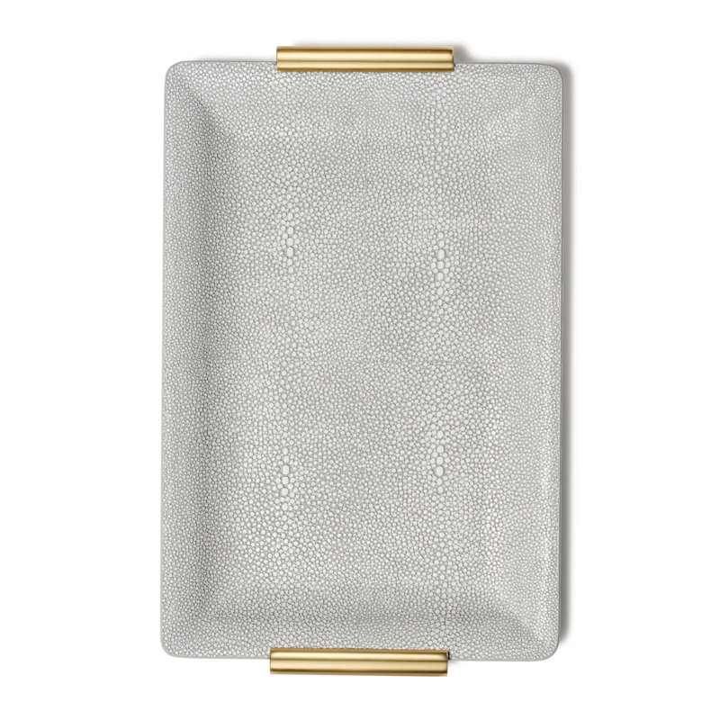 Gray Shagreen Vanity Tray with Gold Accents