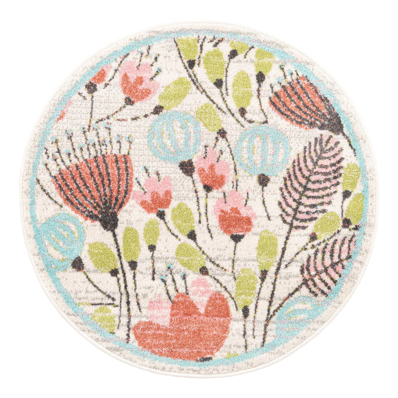 Whimsy Kids Floral Polypropylene Plastic Rug, Round 3'3"