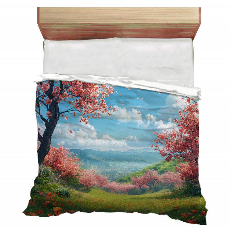 Blossom Trees Landscape Floral Comforter, Twin Comforter