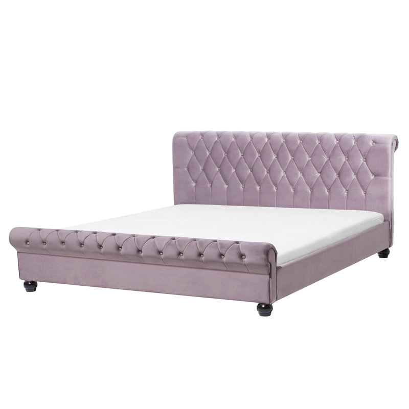 Mitzi Upholstered Velvet Sleigh Bed, European Kingsize (160 x 200cm), Pink
