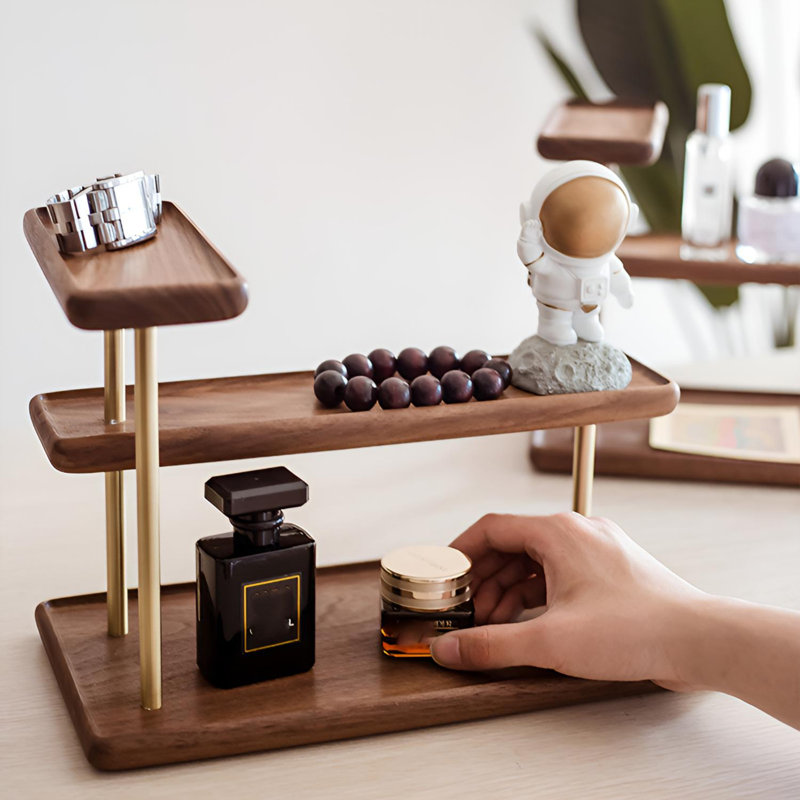 Étagère de rangement légère en bois massif luxueux | Support de rangement multicouche | Support de tri pour cosmétiques et soins de la peau | Porte-gobelets d'entrée