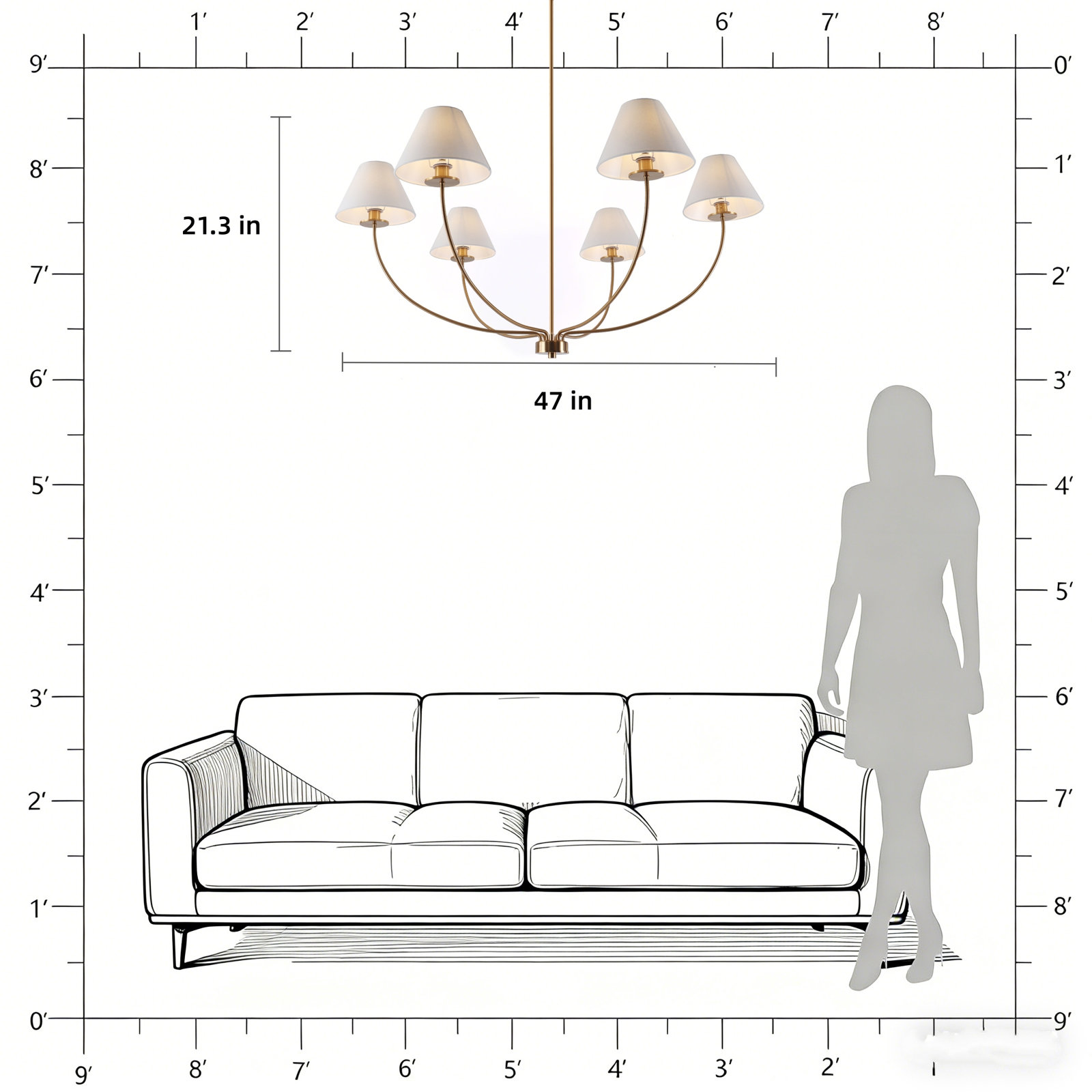 Roverta 6-Light Dimmable Chandelier, Brass