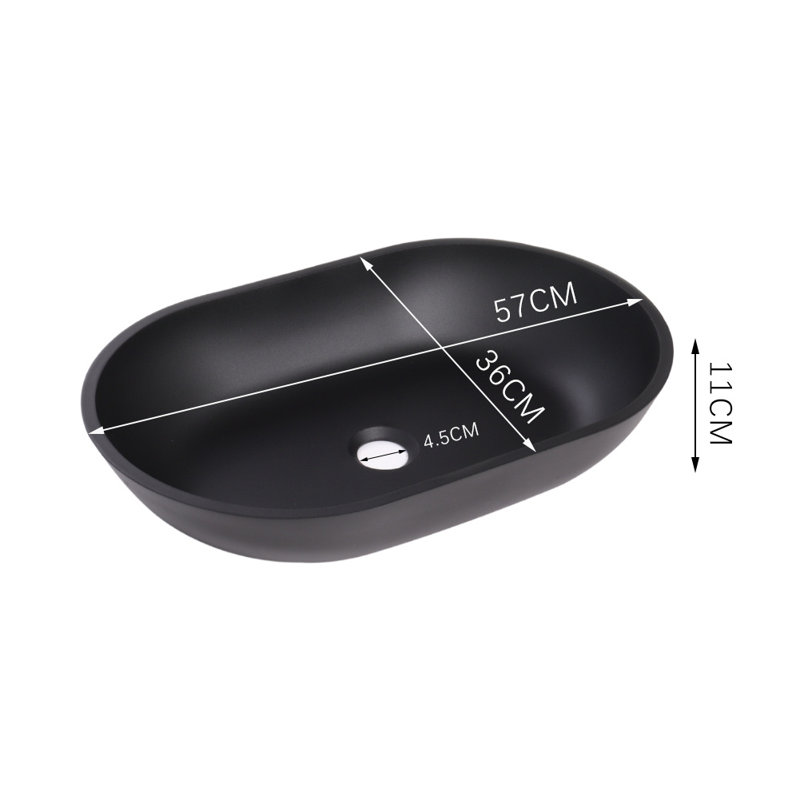 Brayden Studio Athreya 570mm L x 360mm W Black Ceramic Oval Sink with Overflow