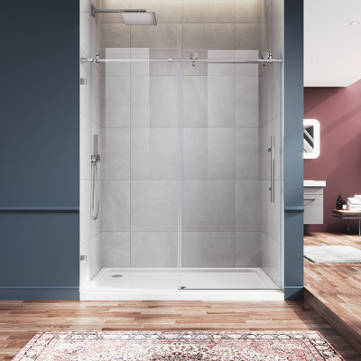 Elegant 60" W X 72" H Frameless Sliding Shower Door With 3/8'' Tempered Glass In Brushed Nickel