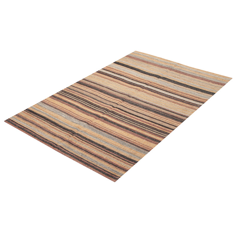 Tapis brun / beige / noir en jute / sisal rayé tissé à plat à la main Qunita
