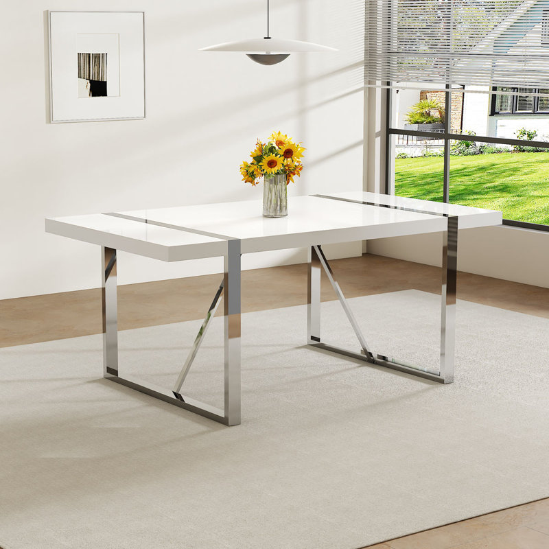 Table de salle à manger moderne, table de cuisine avec pieds en métal pour la salle à manger, H 30 po x L 71 po x l 39,3 po