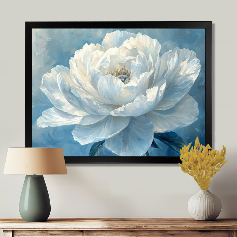 Art mural pivoines bleues et tranquillité - Coquelicots, H 30 po x l 40 po, Cadre simple noir