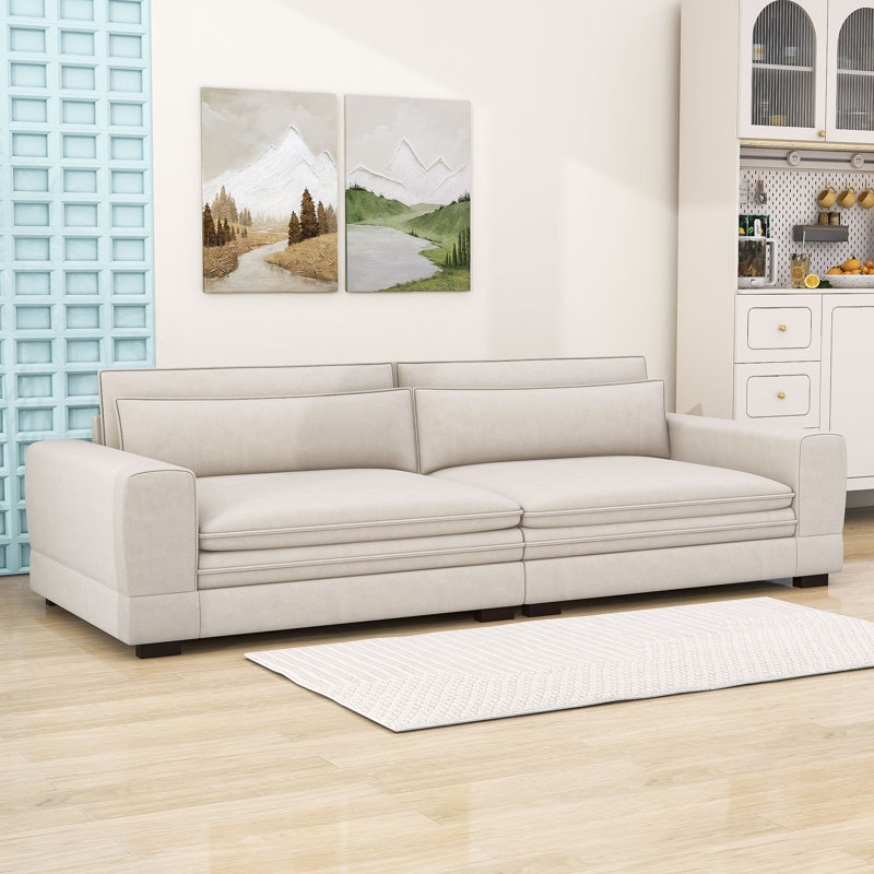 Angelamarie Upholstered Sofa Couch with 2 Lumbar Pillows, Modern Loveseat Sofa for Living Room, Beige Fabric