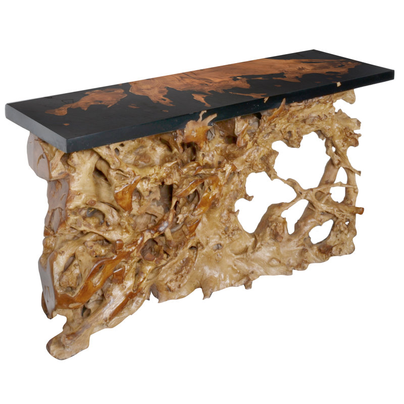 Artistic Floating Teak Root Console Table, Black/Brown, 32" H x 60" W x 17" D